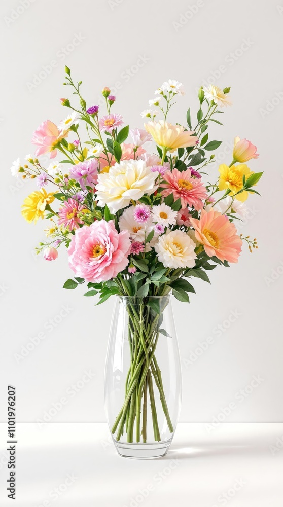A beautiful bouquet of fresh flowers in a elegant glass vase, glass vases, , luxurious finishes A beautiful bouquet of fresh flowers in a elegant glass vase, glass vases, , luxurious finishes