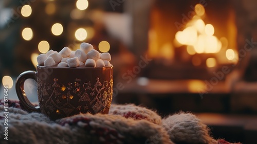 Cozy Christmas Eve: Hot Chocolate with Marshmallows by the Fireplace