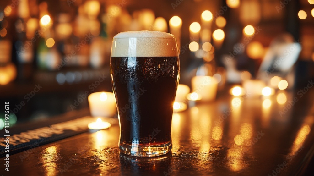 Rich Dark Beer in Ambient Bar Setting Rich Dark Beer in Ambient Bar Setting