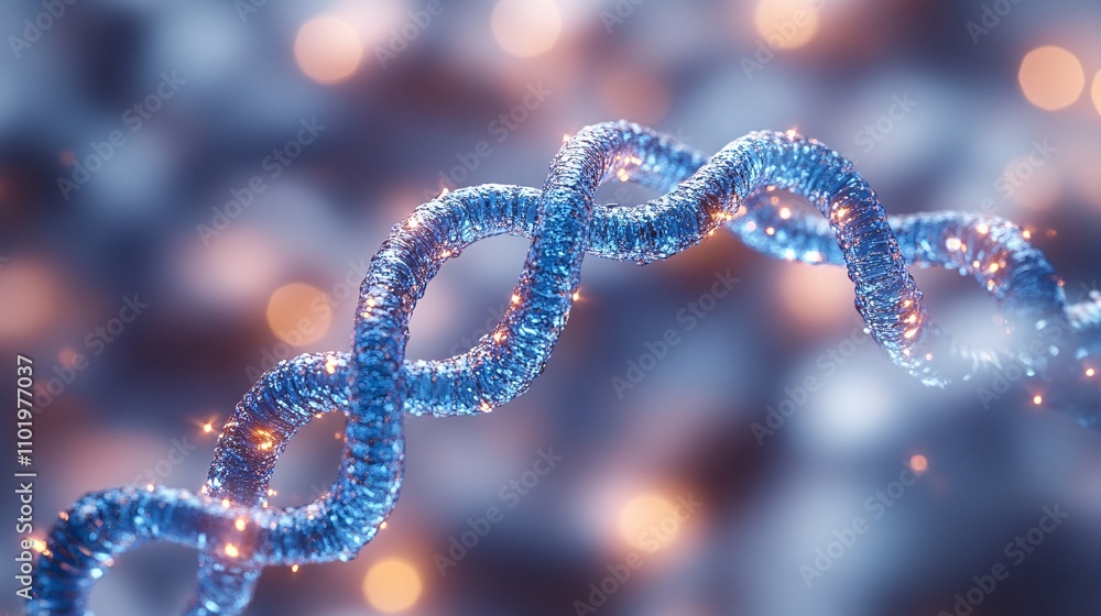 Glowing Blue DNA Strand in 3D Render Glowing Blue DNA Strand in 3D Render