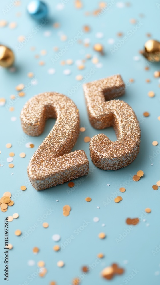 Vibrant New Year Celebration with Golden Confetti and Number 25 Vibrant New Year Celebration with Golden Confetti and Number 25