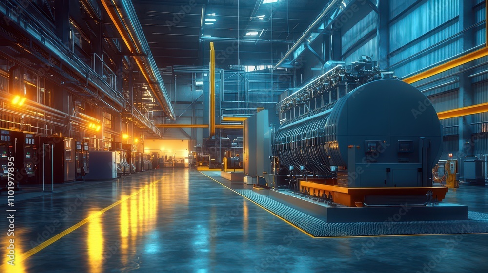 Precision Engineering: High-Resolution Installation of a Stationary Power Generator in a Utility Facility with Soft Diffused Lighting and Industrial Aesthetics. Precision Engineering: High-Resolution Installation of a Stationary Power Generator in a Utility Facility with Soft Diffused Lighting and Industrial Aesthetics.