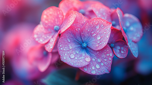  Pink Hydrangea in Dew