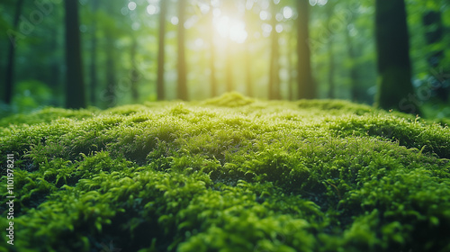 Forest with Sunlight Streaming Through Trees