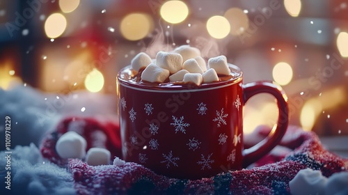 Festive Hot Chocolate with Marshmallows in a Snowflake Mug