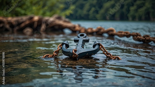  On the water floor is an anchor on a chain