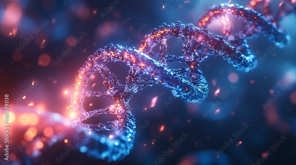 Modern 3D Blue DNA Strand Rendered in Clean Style Modern 3D Blue DNA Strand Rendered in Clean Style