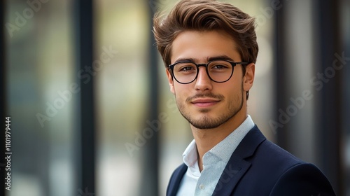 Wallpaper Mural A sharply dressed young man is captured in a professional workspace, radiating charm and authority while representing success and focus. Torontodigital.ca