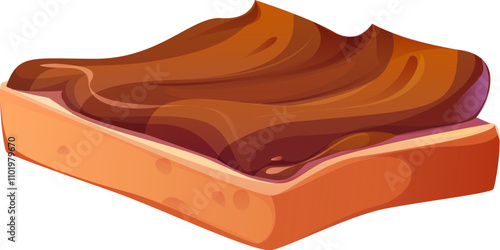 Chocolate sandwich, appetizing food, breakfast or sweet dessert snack. Isolated cartoon vector piece of bread generously coated with smooth chocolate spread with creamy texture and rich brown color