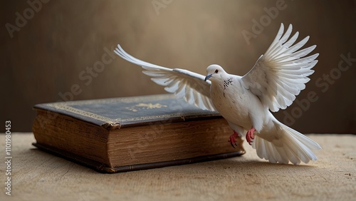 The New Testament Holy Spirit is symbolized by a winged dove with copy space