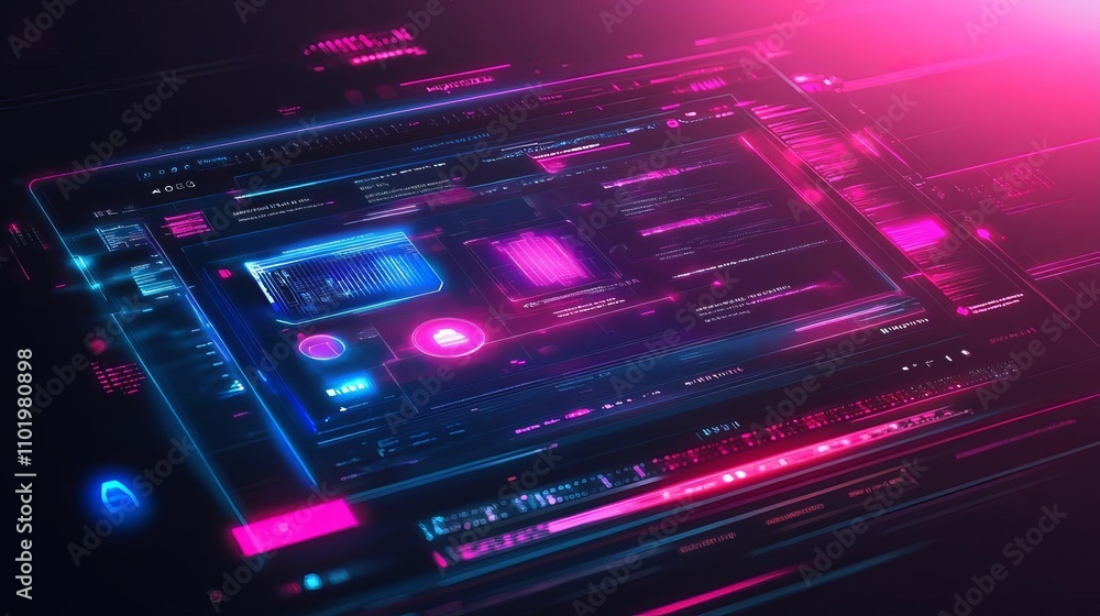 Obraz premium Futuristic Digital Interface Neon Tech HUD Sci Fi Display Cyberpunk Background