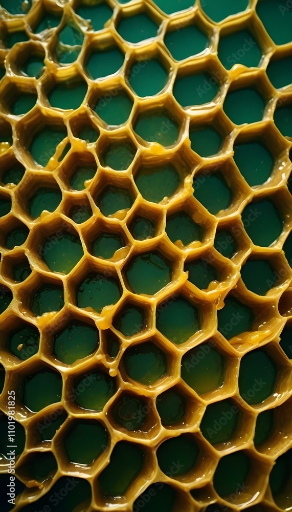 An artistic interpretation of honeycomb, featuring a textured surface of beeswax with honey dripping down, against a dark contrasting background to highlight the golden hues create with ai An artistic interpretation of honeycomb, featuring a textured surface of beeswax with honey dripping down, against a dark contrasting background to highlight the golden hues create with ai
