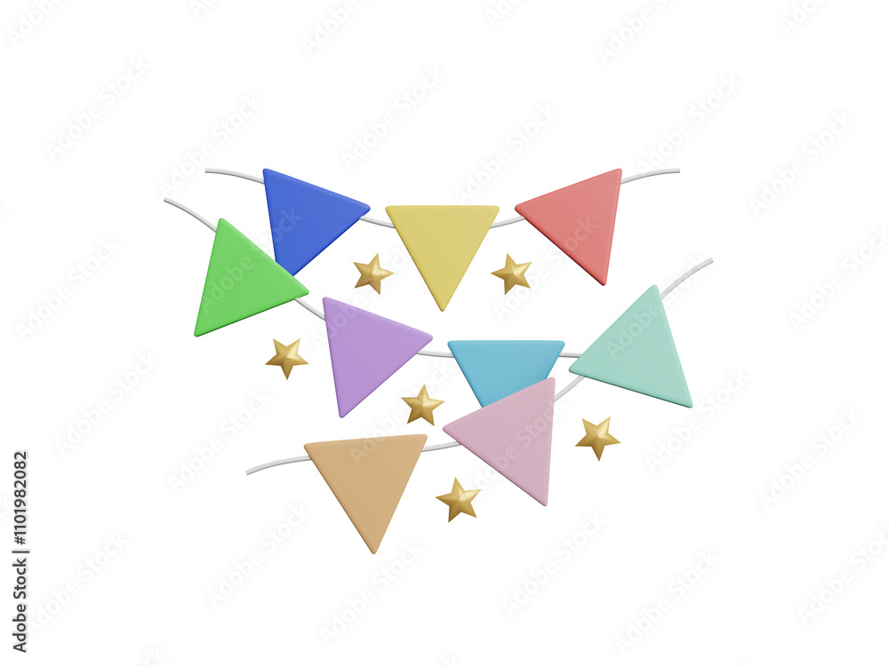 Bunting flags banner best for Birthday party and carnival garland decoration icon on transparent background, Decorative colorful party pennants for birthday celebration, festival and fair. 3d render Bunting flags banner best for Birthday party and carnival garland decoration icon on transparent background, Decorative colorful party pennants for birthday celebration, festival and fair. 3d render