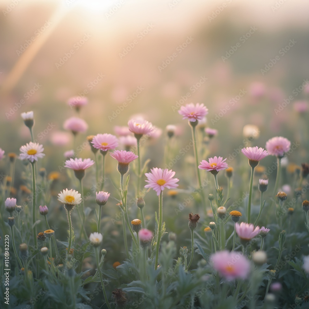 Soft Sunlight Over a Vibrant Flower Field Soft Sunlight Over a Vibrant Flower Field