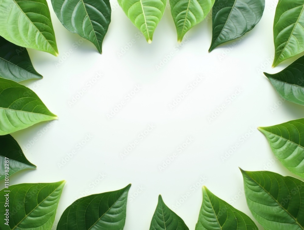 Naklejka premium Floral frame template. Green leaves border. Leaf frame banner