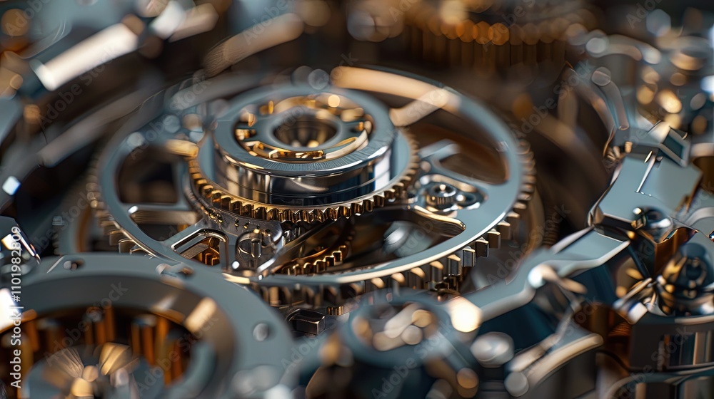 Detailed macro view of interconnected brass gears and cogs, highlighting mechanical precision, engineering, and intricate craftsmanship. Detailed macro view of interconnected brass gears and cogs, highlighting mechanical precision, engineering, and intricate craftsmanship.