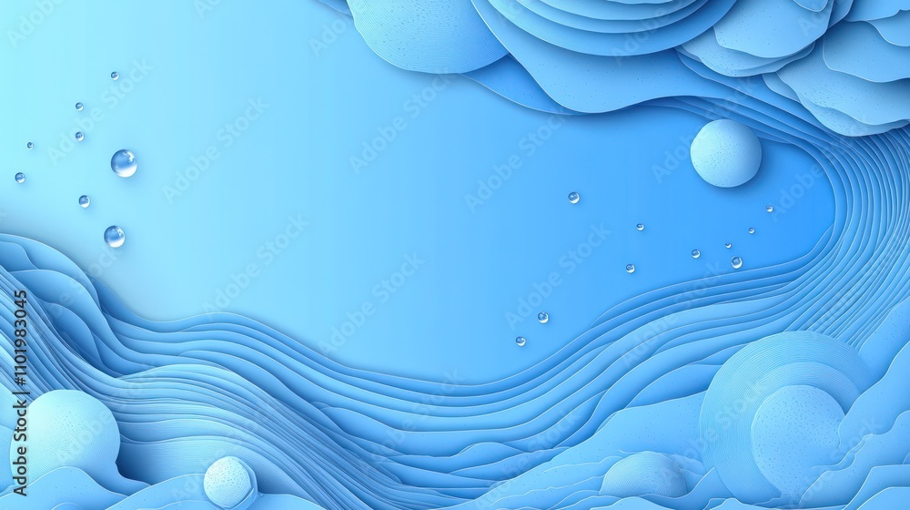 Abstract blue layered paper art background with spheres and waves. Abstract blue layered paper art background with spheres and waves.