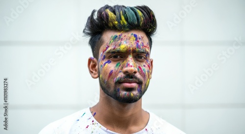 Young Man with Colorful Holi Paint