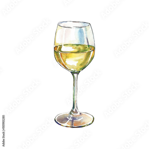 chilled white wine vector illustration in watercolor style