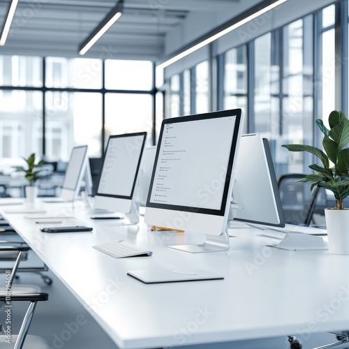 Wallpaper Mural A computer desk with four computer monitors and a keyboard Torontodigital.ca