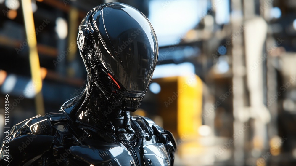 Futuristic Cyborg in Industrial Setting