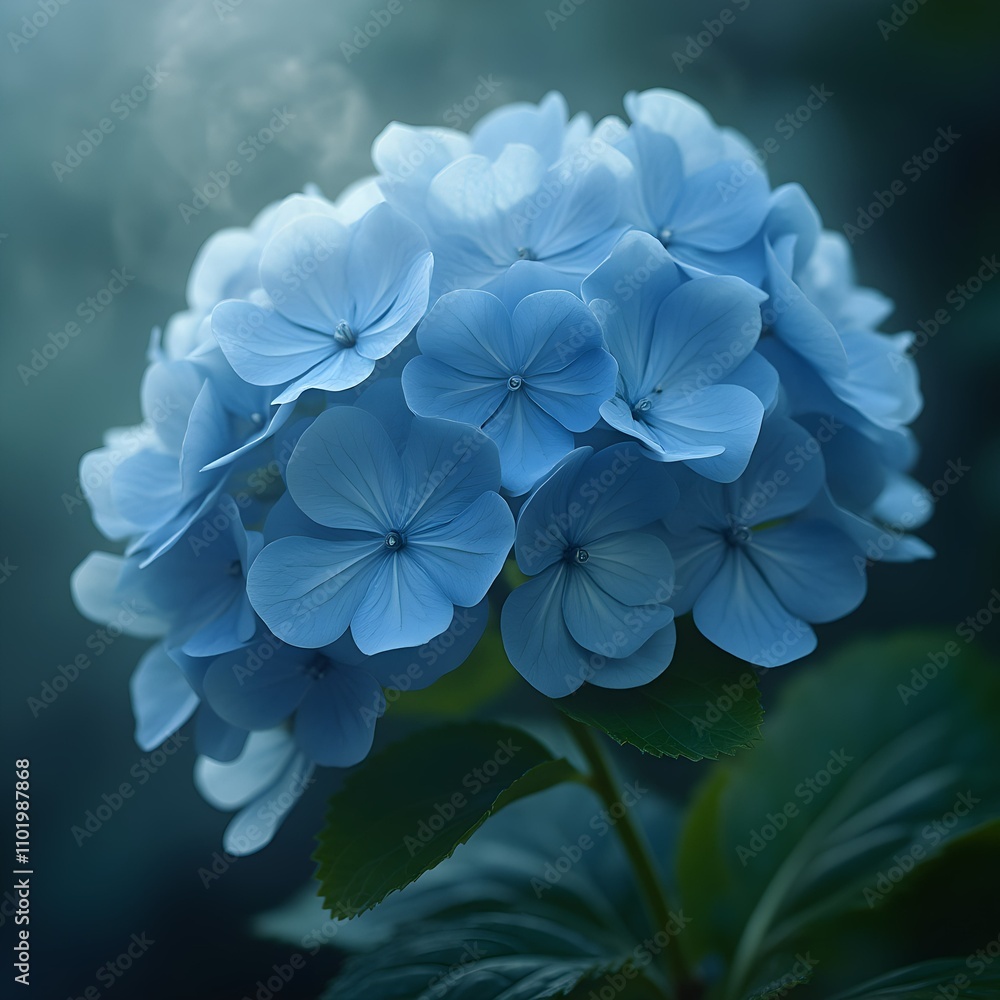 Blue Hydrangea Bloom Surrounded by Soft Mist Blue Hydrangea Bloom Surrounded by Soft Mist
