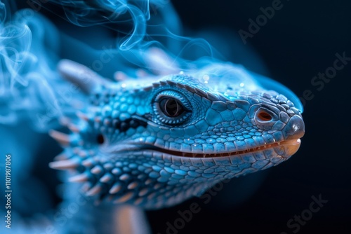 Vivid blue dragon with smoke effects showcases fantasy art inspiration and imaginative design photo