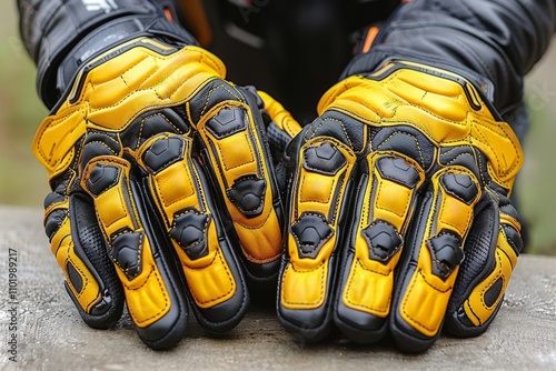 Protective motorcycle gloves display intricate design and comfort for riders on the road photo