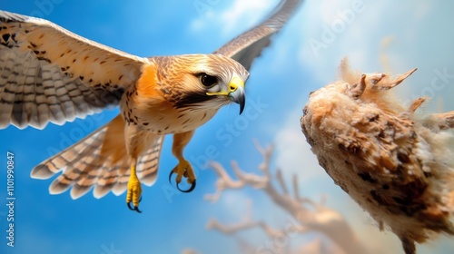 A hawk dives with precision and speed to capture its prey, showcasing agility and determination in an intense scene exemplifying survival instincts in nature. photo