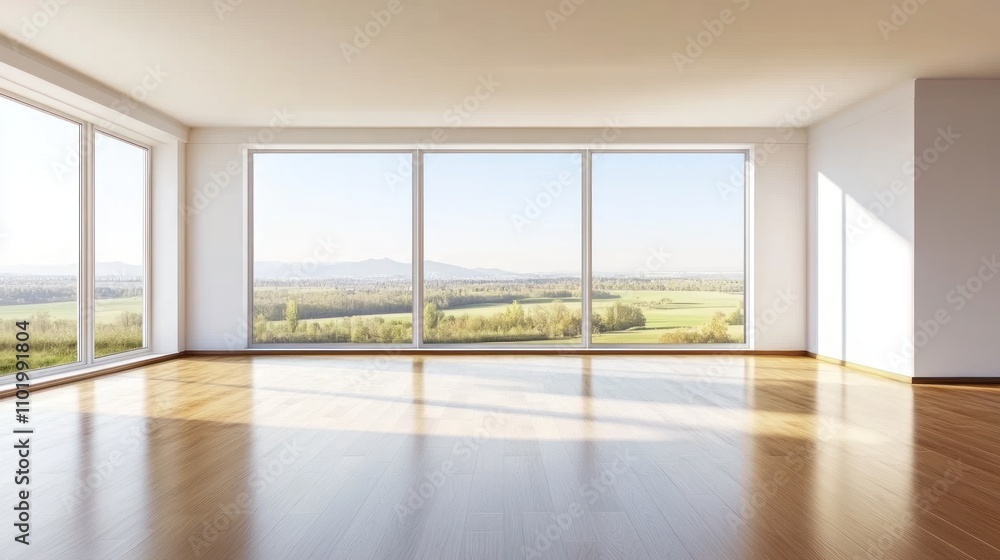 Fototapeta premium Bright Empty Room With Large Windows and Scenic View