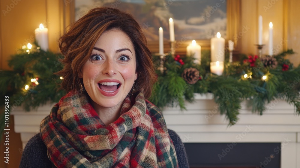 Joyful Woman Surrounded by Holiday Decor Joyful Woman Surrounded by Holiday Decor