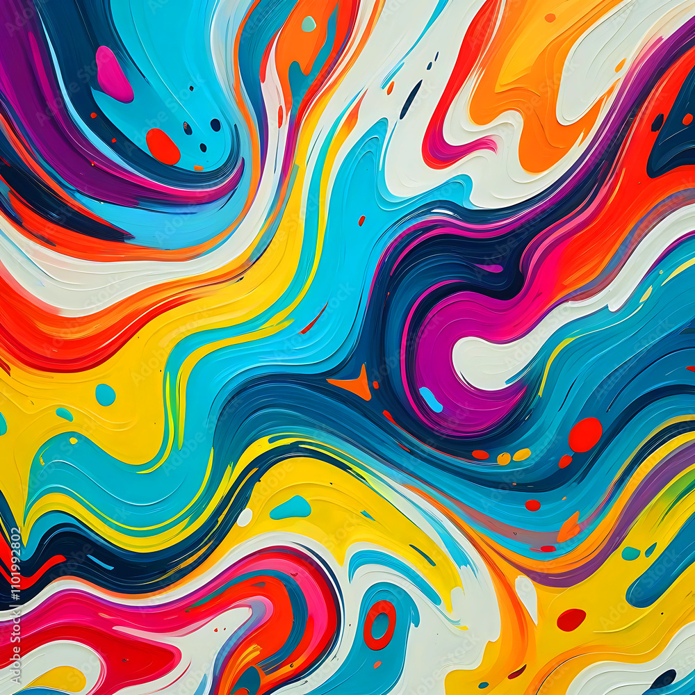 Abstract Swirl of Vibrant Colors with Dynamic Fluid Layout and Glossy Finish