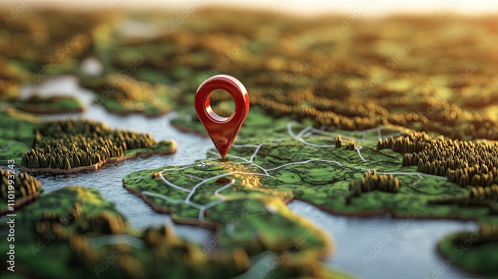 3D location icon on a natural landscape. 3D location icon on a natural landscape.