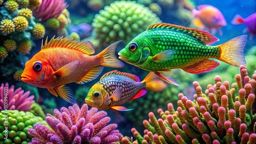 Vibrant Marine Life in Coral Reef Ecosystem