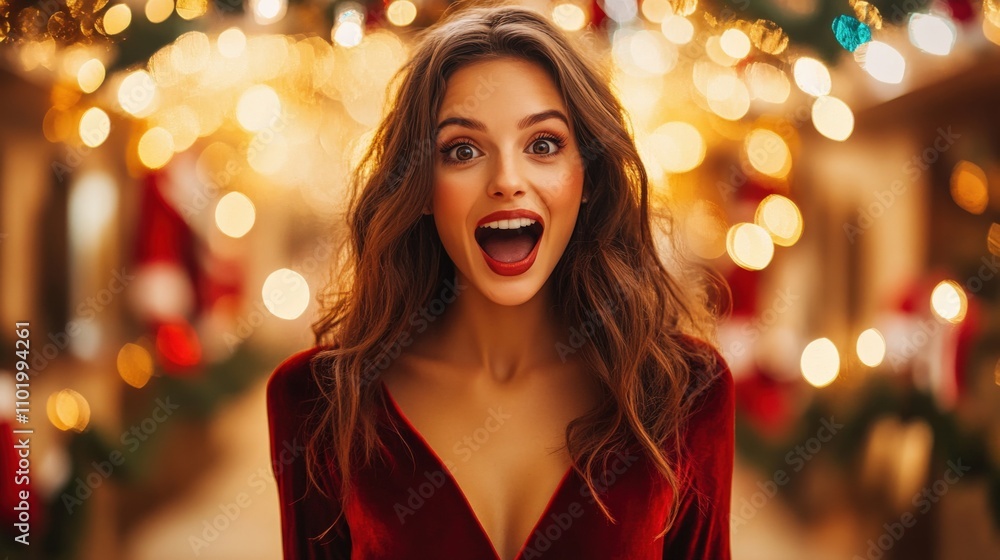 Joyful Woman Celebrating Christmas Cheerfully Joyful Woman Celebrating Christmas Cheerfully