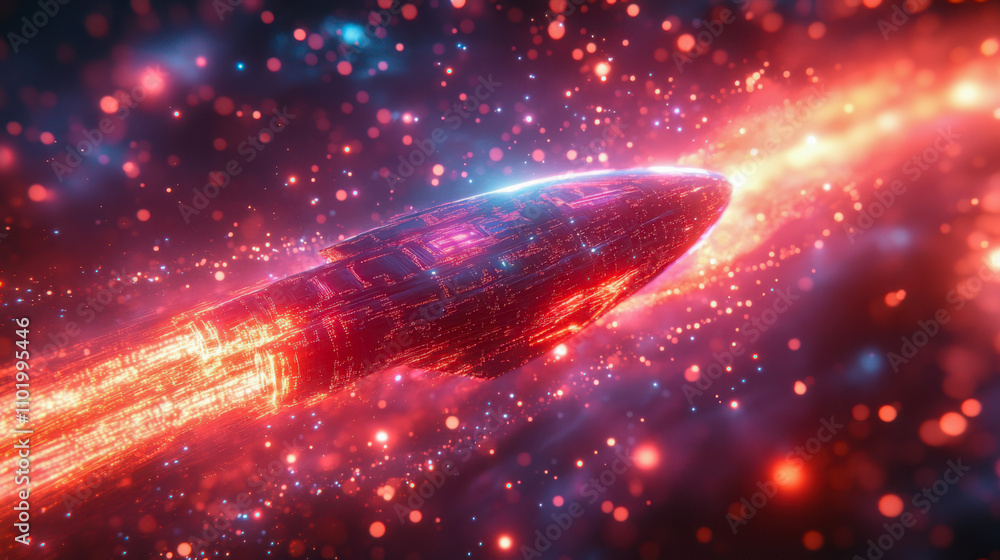 Futuristic spaceship traveling through vibrant nebula in outer space Futuristic spaceship traveling through vibrant nebula in outer space