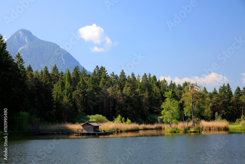 Völser Weiher, Natursee im Schlerngebiet, Südtirol, Italien, Europa  photo