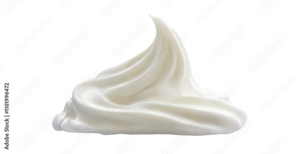 Close-up of fluffy white whipped cream on transparent background in wavy lines, transparent with smooth texture. Close-up of fluffy white whipped cream on transparent background in wavy lines, transparent with smooth texture.