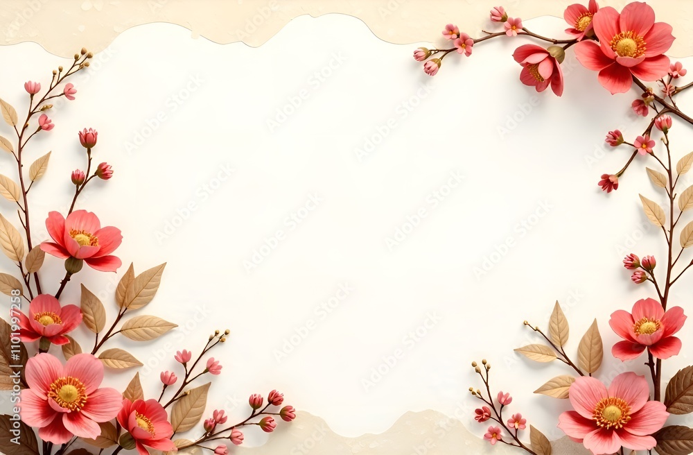 Naklejka premium Floral card with pink roses on light textured background. Copy space.