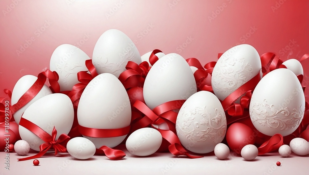 Naklejka premium white easter eggs on red