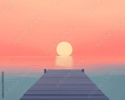 A minimalist tropical sunset in pastel tones with a tranquil horizon, perfect for a peaceful and calming retreat