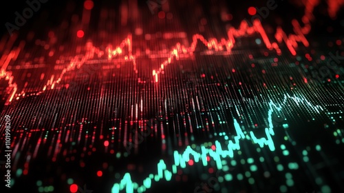 Stock market chart showing green uptrend and red downtrend