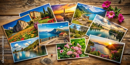 Vintage Postcard Collection Featuring Beautiful Scenic Landscapes, Floral Designs, and Nostalgic Travel Destinations for Retro Aesthetic Enthusiasts photo