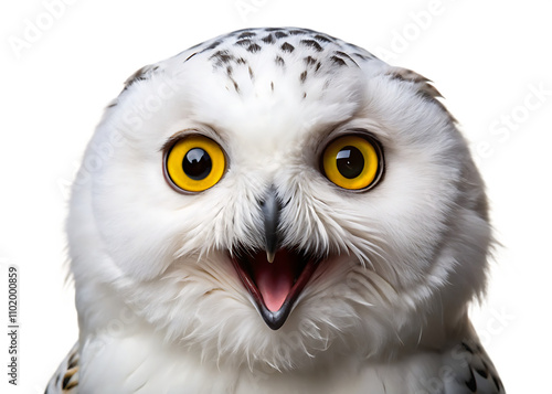 surprised white owl isolated on white background as transparent. PNG. AI GENERATED photo