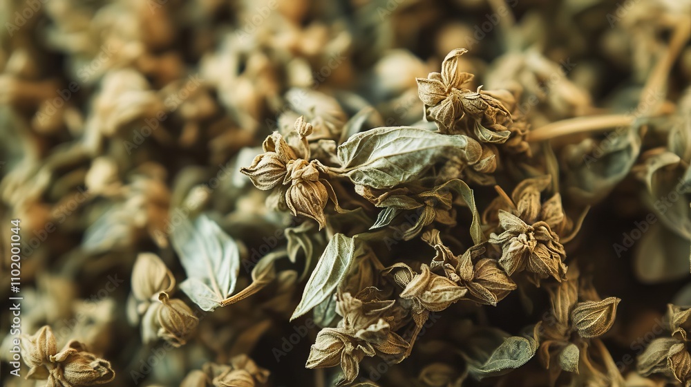 Fototapeta premium Dried Herbs Aromatic Spices Culinary Ingredients Herbal Tea Close up Texture Botanical Background