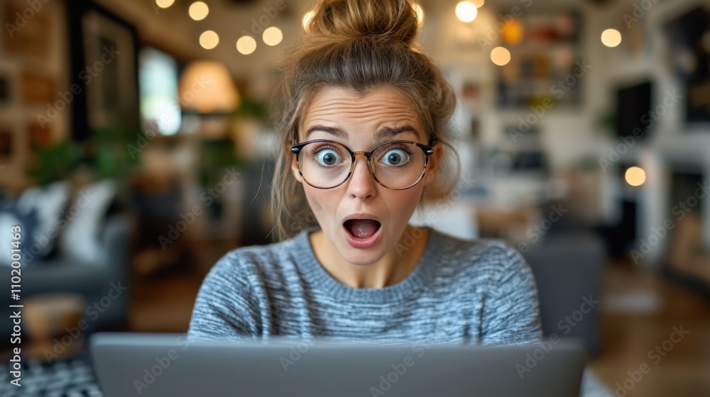 Surprised Woman Engaged with Laptop Surprised Woman Engaged with Laptop