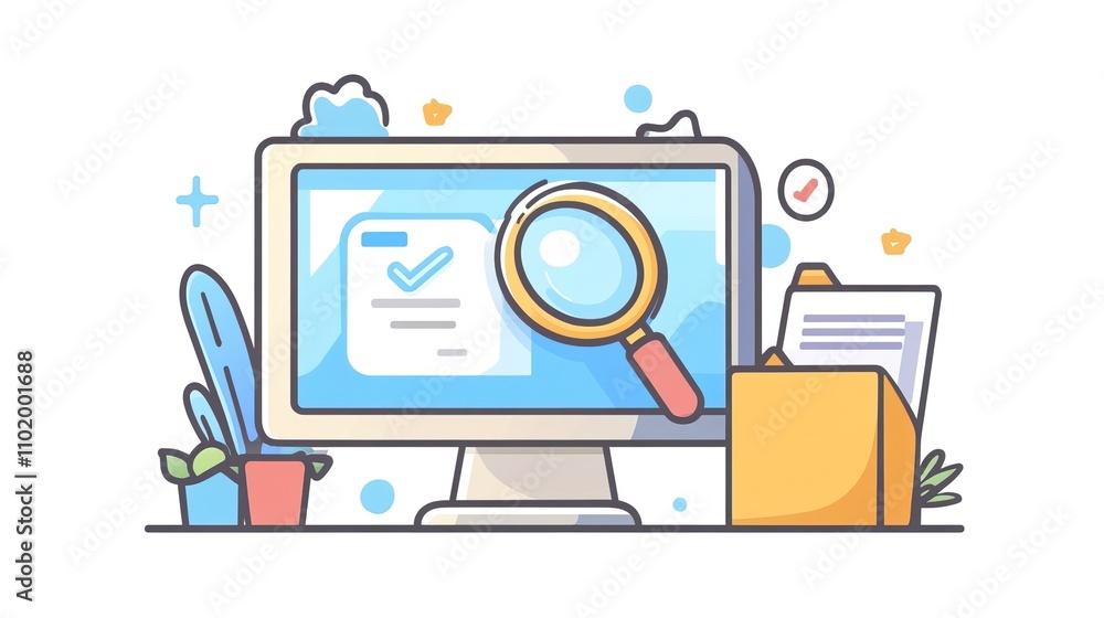 Computer screen with a magnifying glass symbolizing online search Computer screen with a magnifying glass symbolizing online search