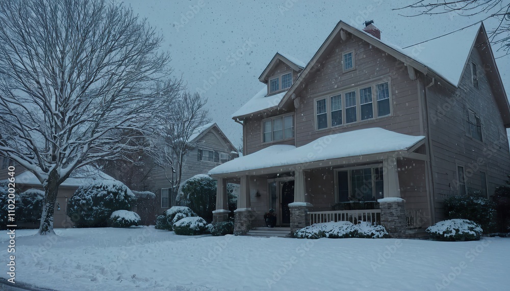 Snow Covered House with a Porch and a Snowy Yard 58 Snow Covered House with a Porch and a Snowy Yard 58