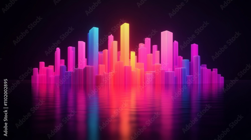 Dazzling neon city lights reflected in water, a breathtaking urban nightscape vibrant Dazzling neon city lights reflected in water, a breathtaking urban nightscape vibrant