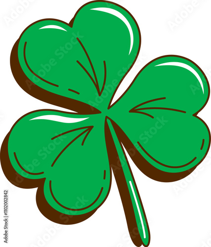 Cartoon retro groovy green shamrock clover leaf, saint Patrick day holiday symbol. Isolated vector symbol of luck, Irish celebration and folklore. Trefoil plant with nostalgic, vintage, hippie vibes